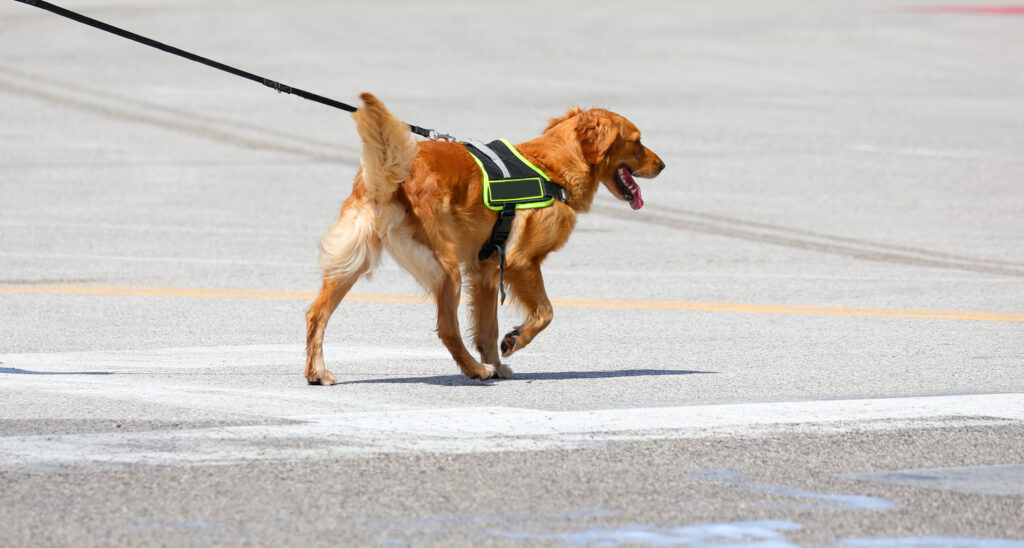 search and rescue dog with K9 UNIT vest during drill